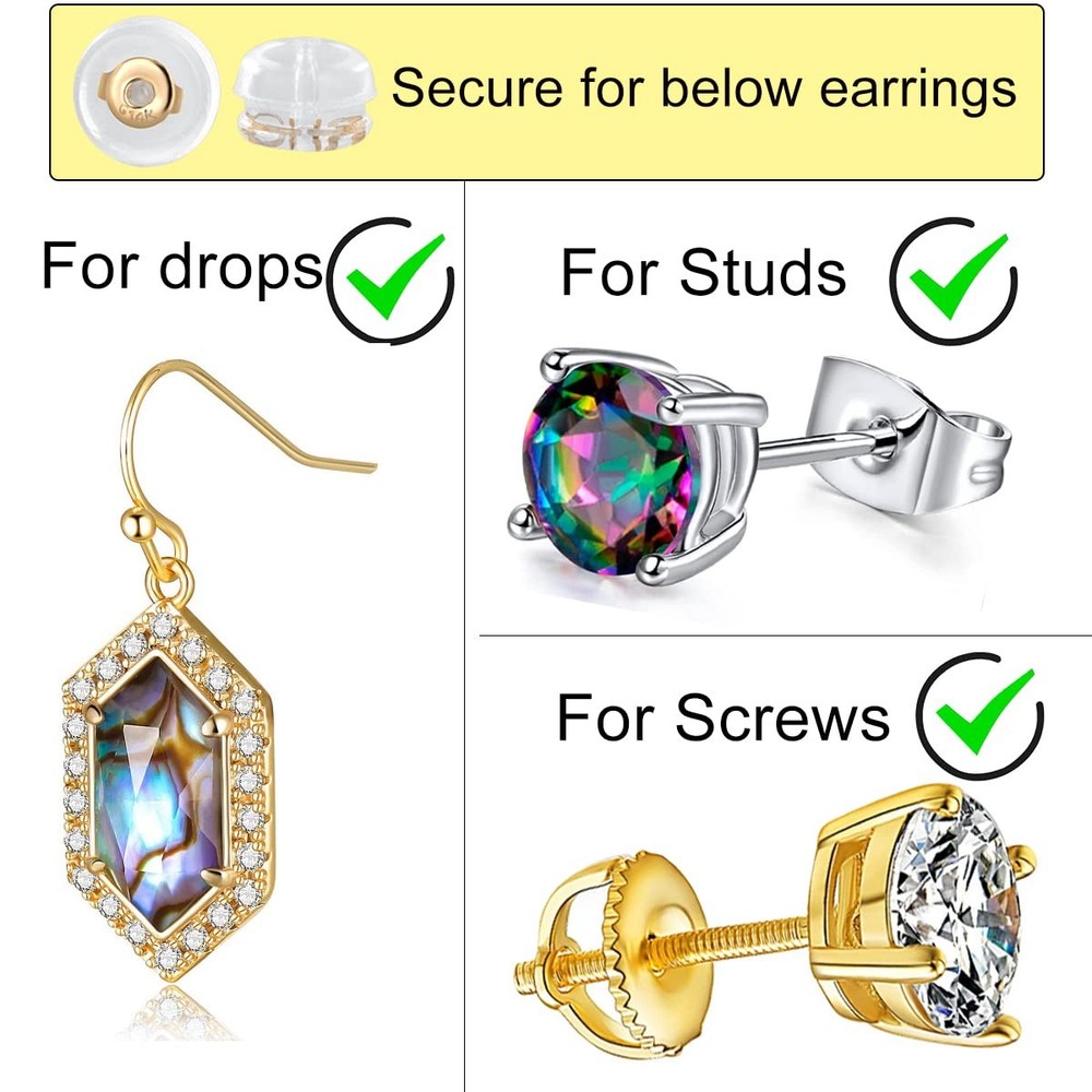 14K Real Solid Gold Earring Backs, Hypoallergenic Silicone, Secure for Studs