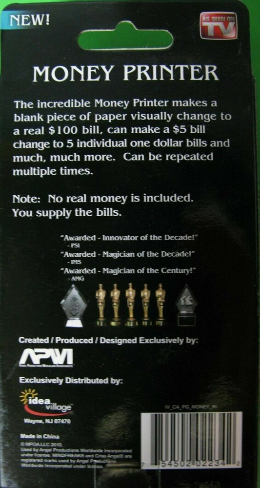 Criss Angel Mind Freak Money Printer New