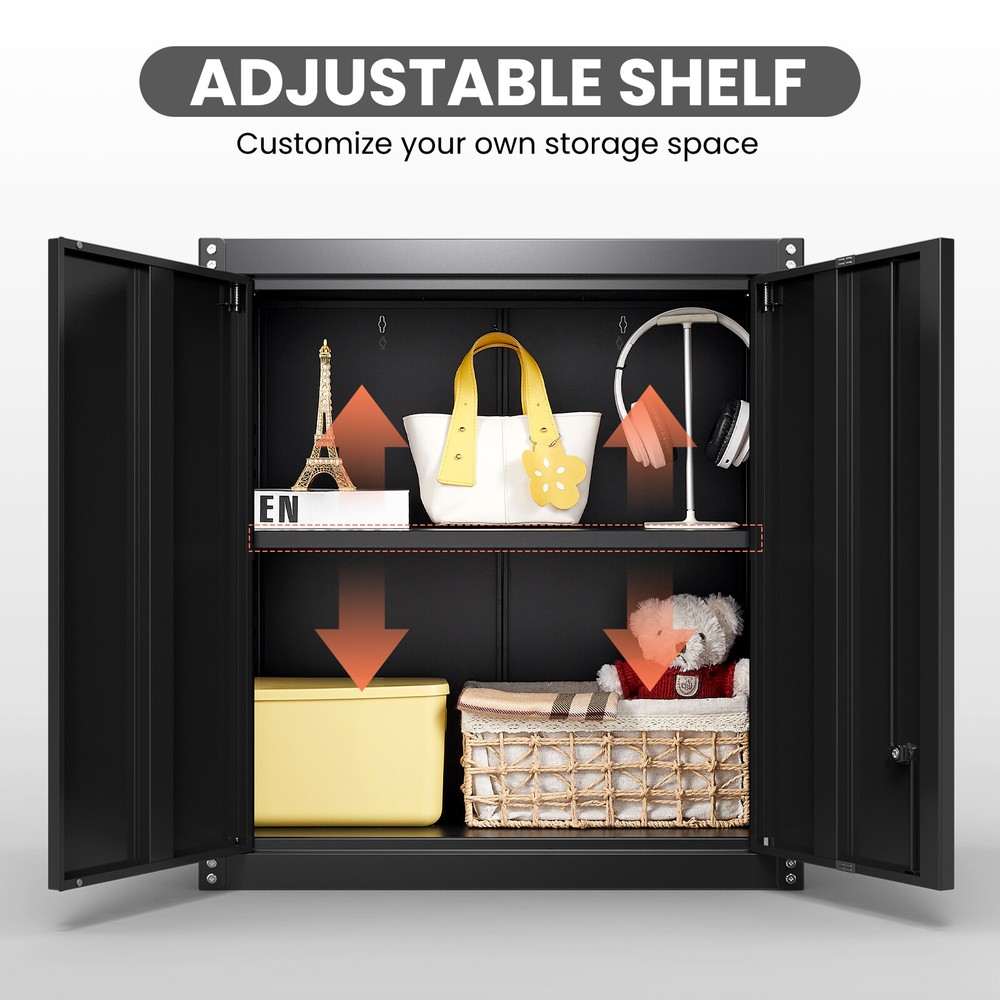 Metal Storage Cabints, Wall Cabinet with 2 Locking Doors and Adjustable Shelf