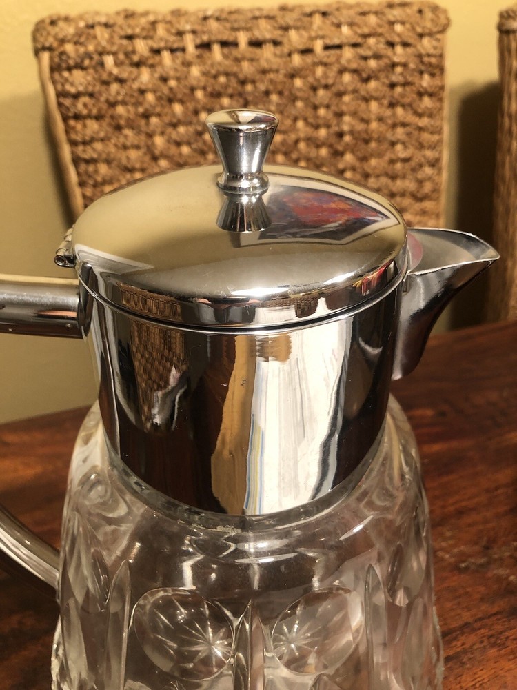 2 Crystal & Silver Plate Pitcher With Cooler Insert And Other Crystal Pitcher