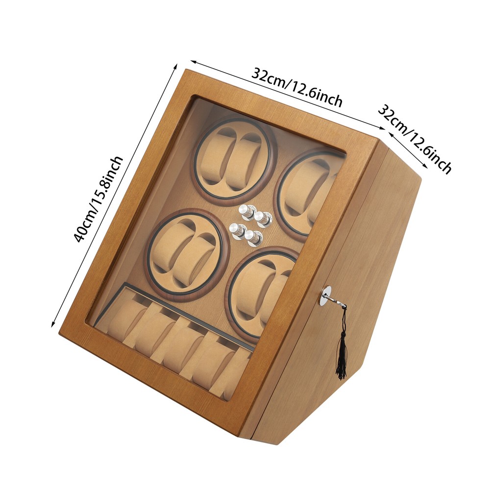 8+5 Pine Automatic Watch Winder Box With LED Light Storage Case 4 Winding Modes