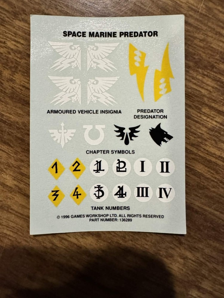 Space Marine Predator Transfer Sheet / Warhammer 40k