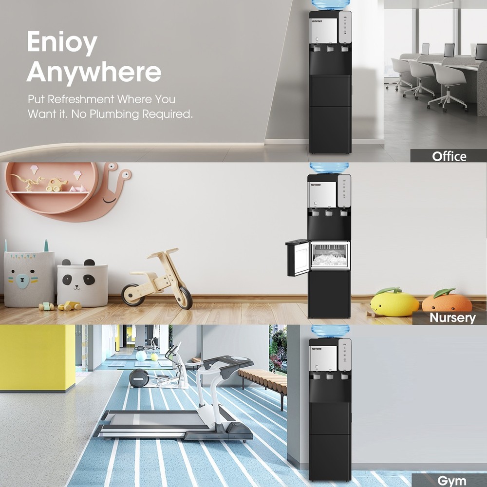 Water Dispenser with Ice Maker Function, Top Loading Hot & Cold Water Cooler