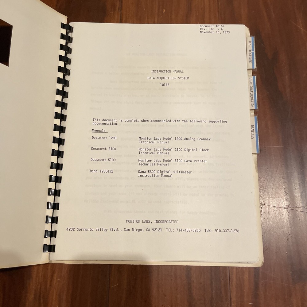 Monitor Labs 10162 Data Acquisition System Instruction Manual