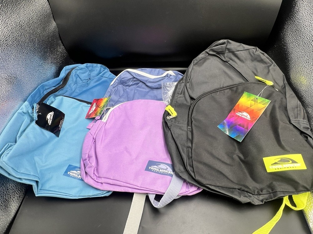 3 x Trailmaker Unisex Kids Blue Durable Polyester Zipper Backpacks 15in