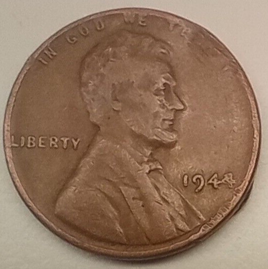 Lincoln Wheat Penny 1944 Error Weak 4-Cud Reverse-Pinched