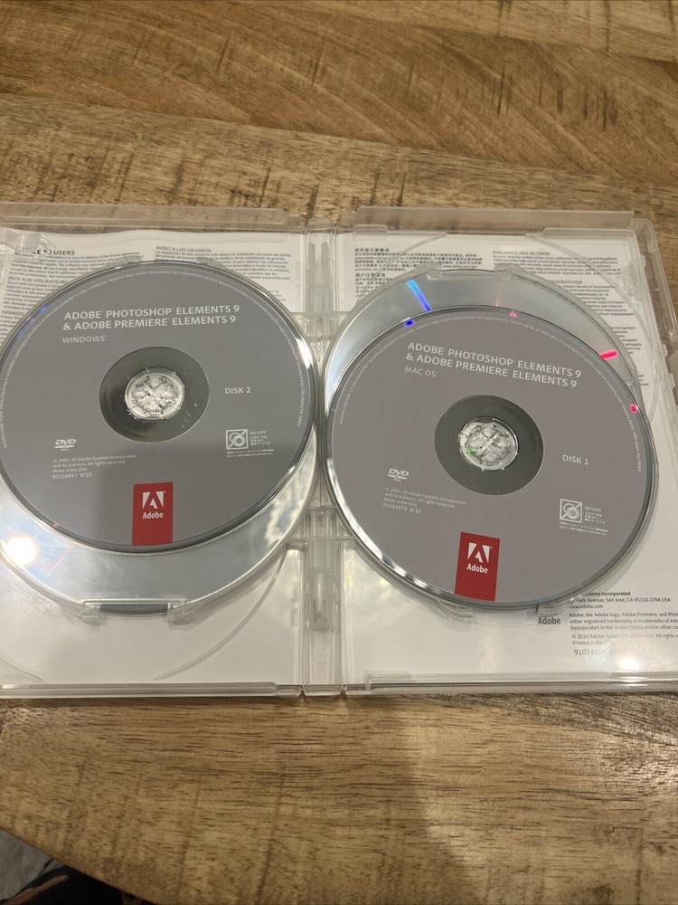 Adobe Photoshop Elements 9 with serial number Great Condition 4 Disc