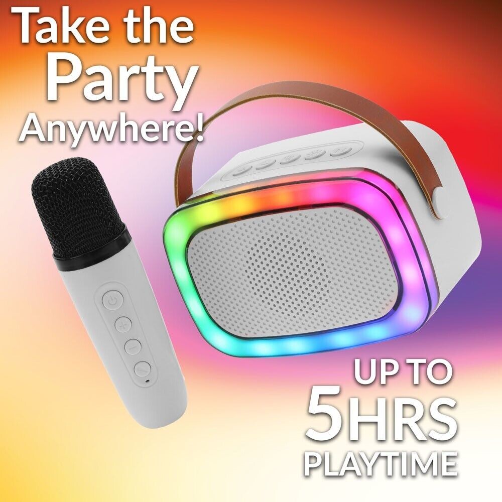 Supersonic Mini Bluetooth Karaoke Portable Speaker w/ Microphone (White)