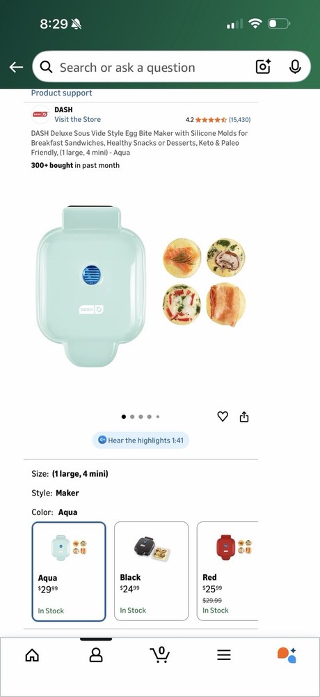 DASH Deluxe Sous Vide Style Egg Bite Maker w/ Silicone Molds Breakfast Aqua