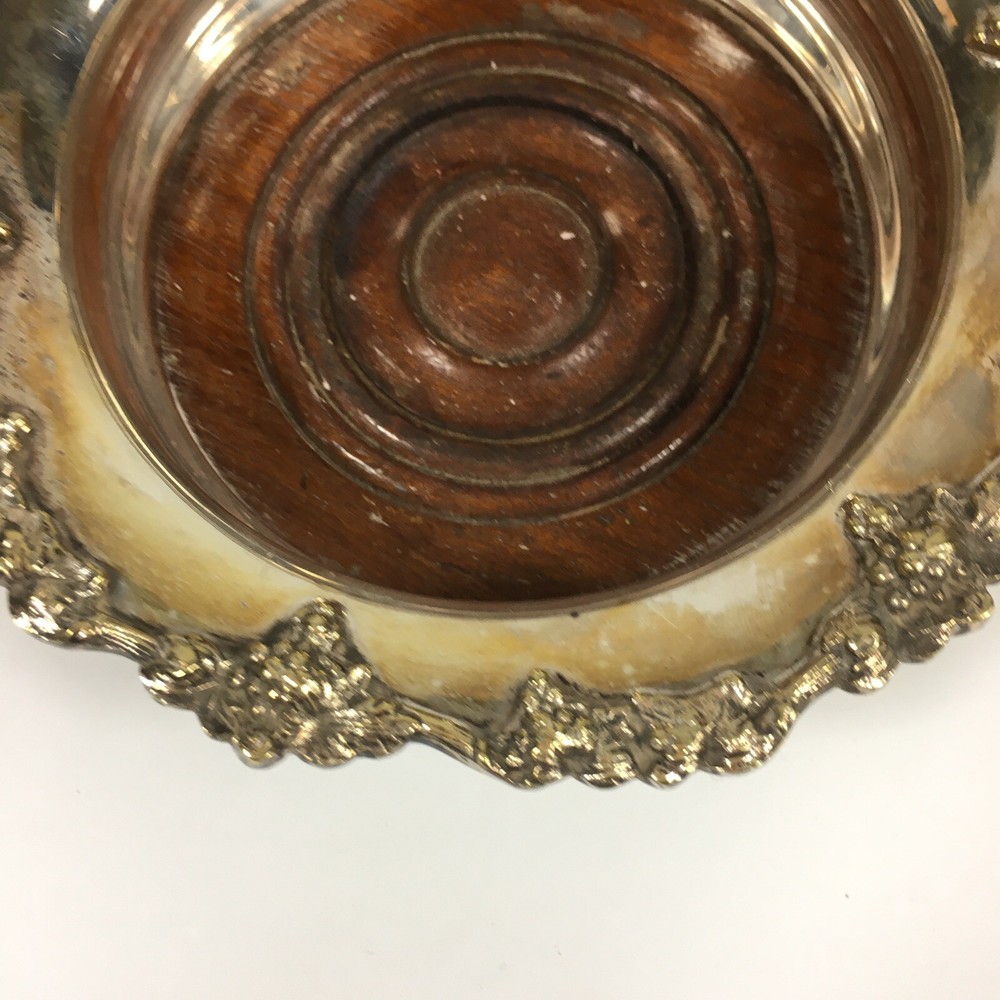 Antique Silver Plated Bottle Coaster Grape & Vine Edge Decoration