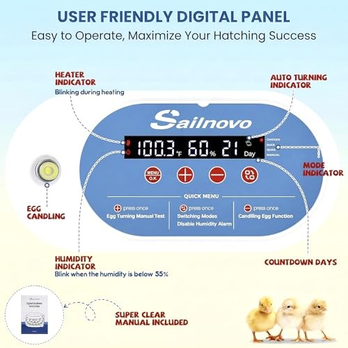 24 Egg Incubators for Hatching Eggs - Automatic Temperature Control and Blue
