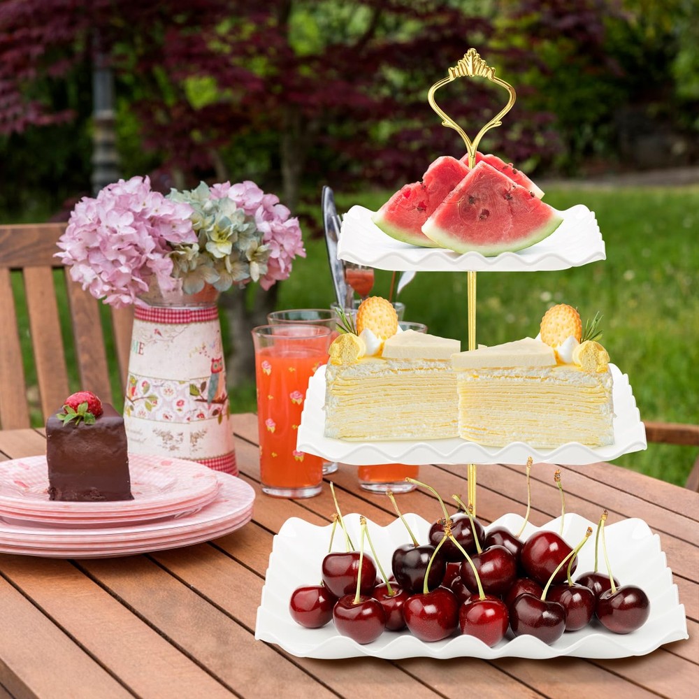 Coitak 3 Tier Cupcake Stand, Plastic Tiered Serving Square White