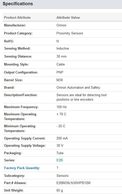 OMRON Proximity Sensor - E2B-M30LN30-WP-B1 2M