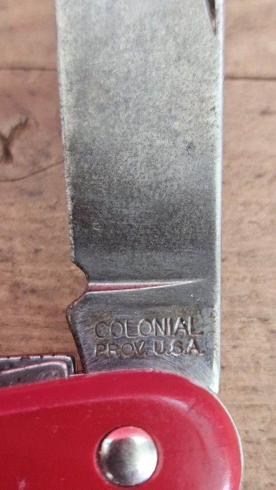 Colonial Multi Tool 1 Blade Red Handle Folding Pocket Knife Prov. USA