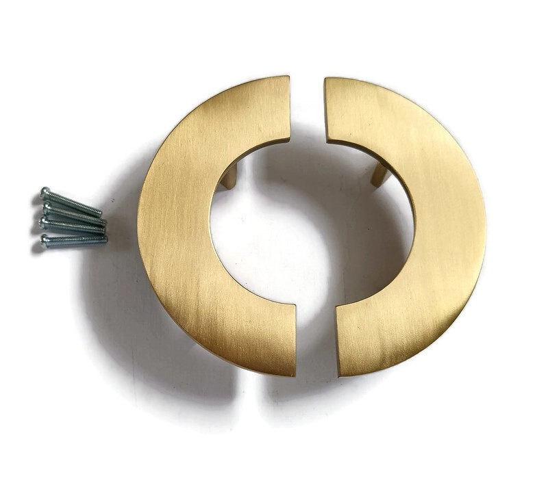 2 kitchen cabinet D PULL 6" inch handle heavy 15 cm 1/2 CIRCLE solid brass cabin