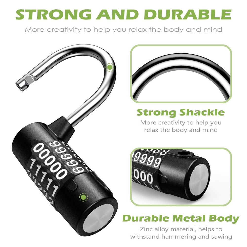 KeeKit 5 Digit Combination Lock, Re-settable Padlock, Black