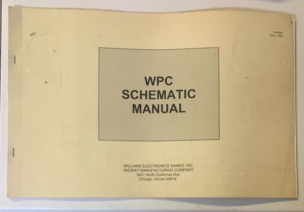 Williams WPC Schematics Manual 1994 Ed. - Original - Good Condition