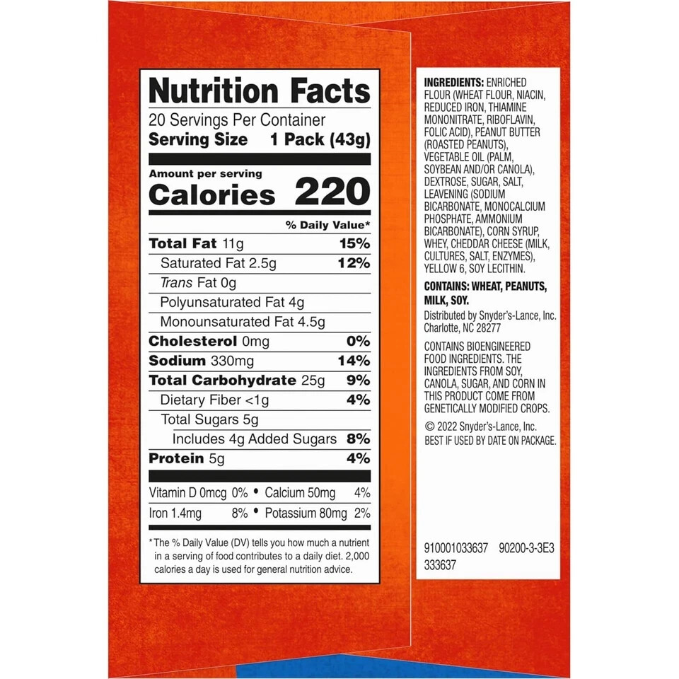 Lance Toast Chee Peanut Butter Sandwich Crackers - 20 Pack