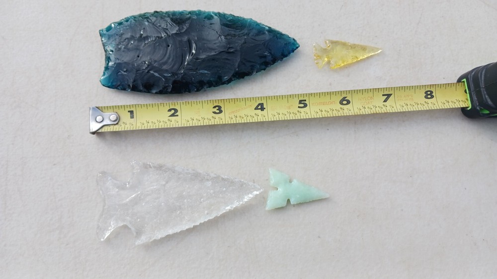 Four Flint Knapped Arrowheads. Mixed Type Glass points