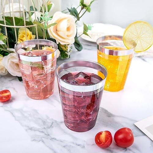 200 Pack Silver Plastic Cups 10 Oz Clear Plastic Cups Silver Rimmed B Silver