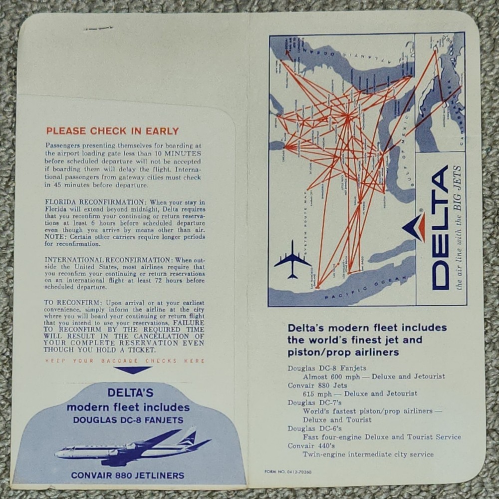 1965 Delta Airlines Boarding Ticket, Ticket Jacket, Baggage Check