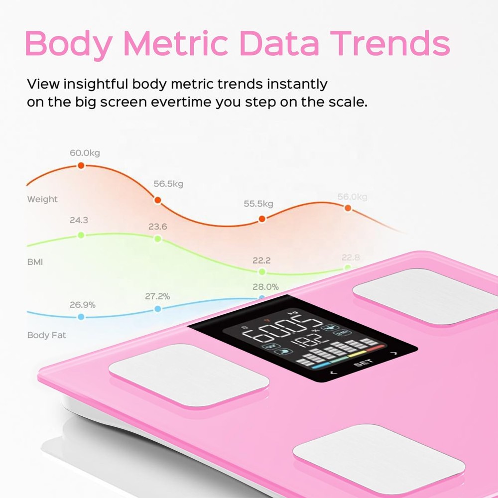 Smart Body Fat Scale Bluetooth Composition Analyzer Pink 400 LB 11 Inch 280mm