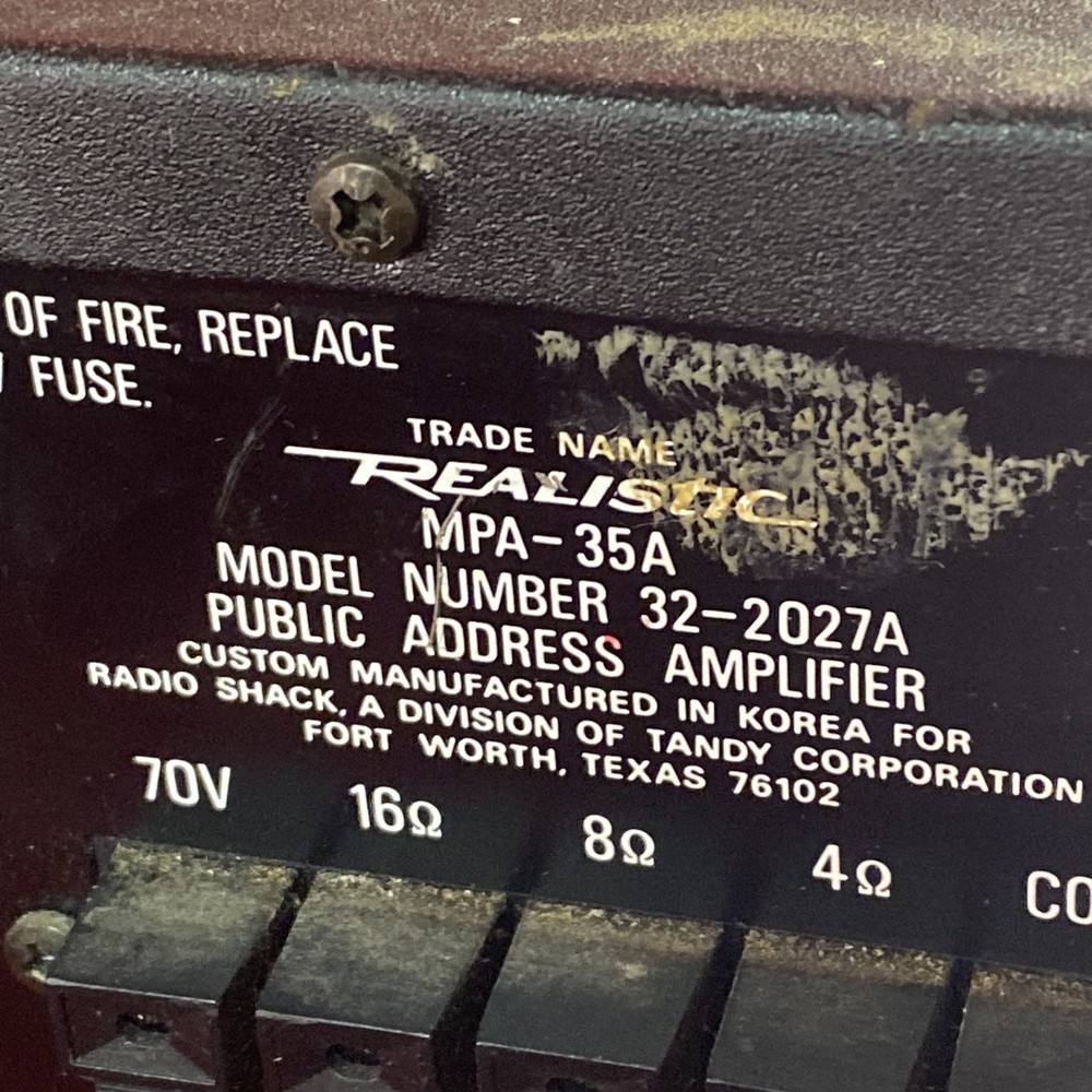 REALISTIC (MPA-35A) SOLID STATE PA AMPLIFIER 35 WATTS