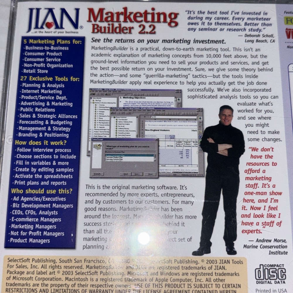 Marketing Builder 2.2 CDRom Software Sales & Market Plan/analysis/implement Win.