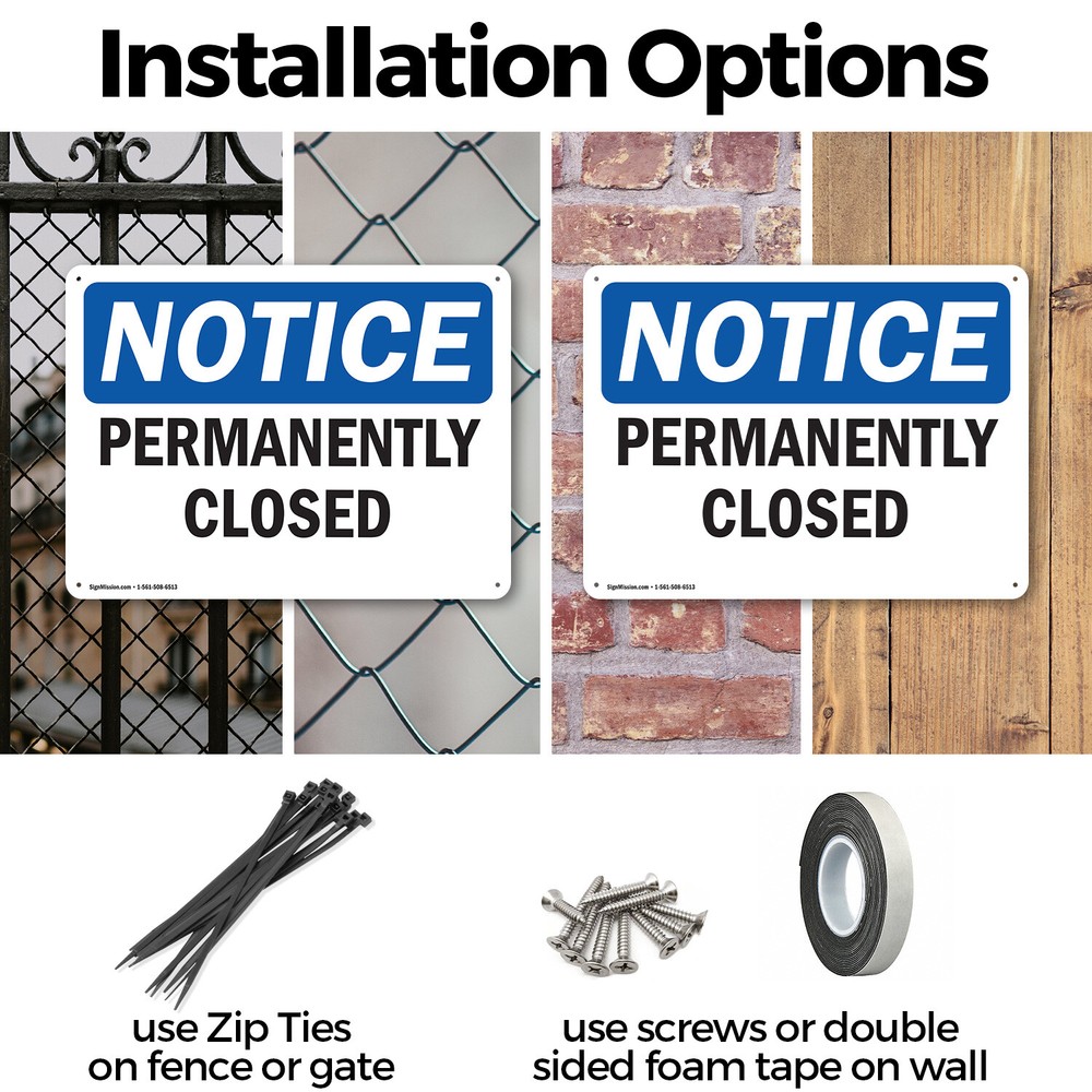 (2 Pack) Permanently Closed OSHA Notice Sign Decal Metal Plastic