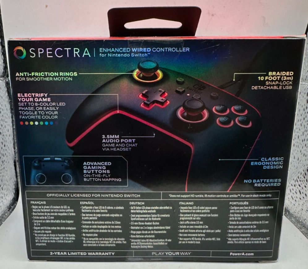 PowerA Spectra Enhanced Wired LED Controller for Nintendo Switch - Black