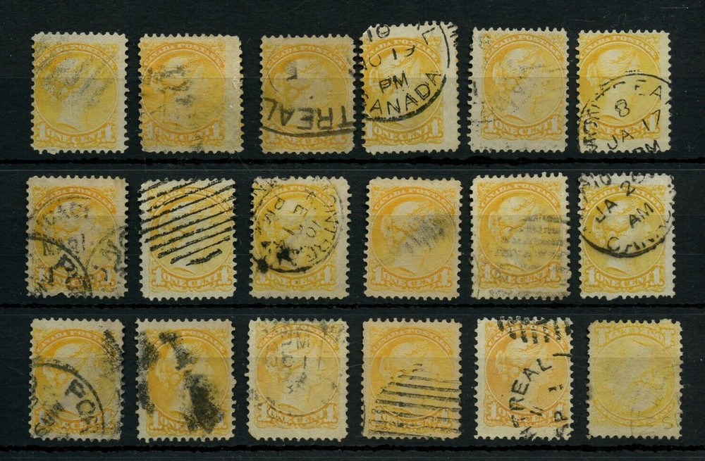 🍁18 x Small Queen one cent, various cancels, lot used Canada