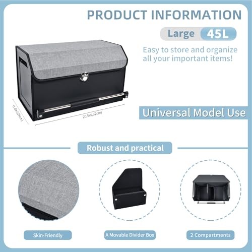Car Trunk Organizer, Leather Trunk Organizer with Push-pull Handle Large Grey