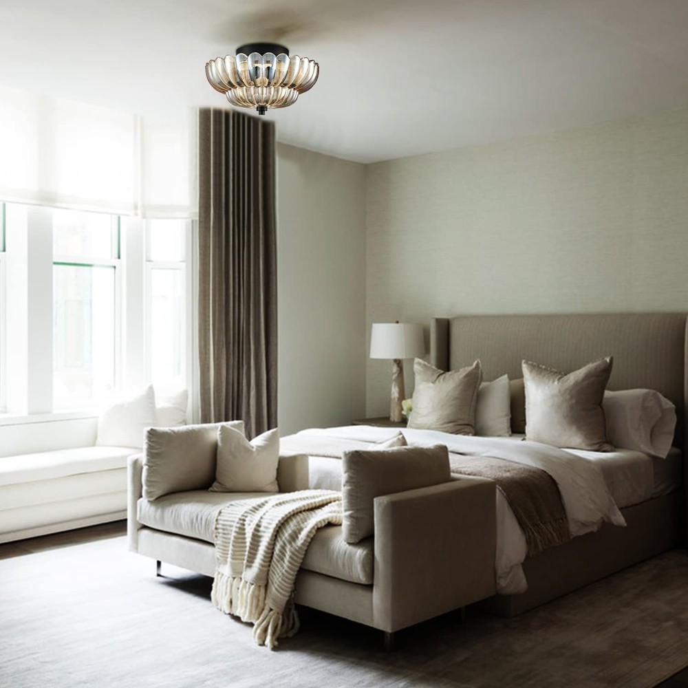 HYDELITE Modern Black Flush Mount Ceiling Light 3-Light Close to Ceiling Ligh...