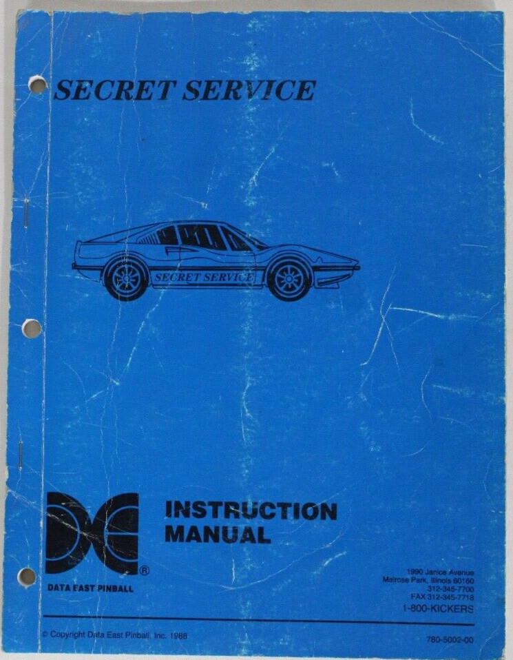 Data East Secret Service Pinball Game Instruction Manual