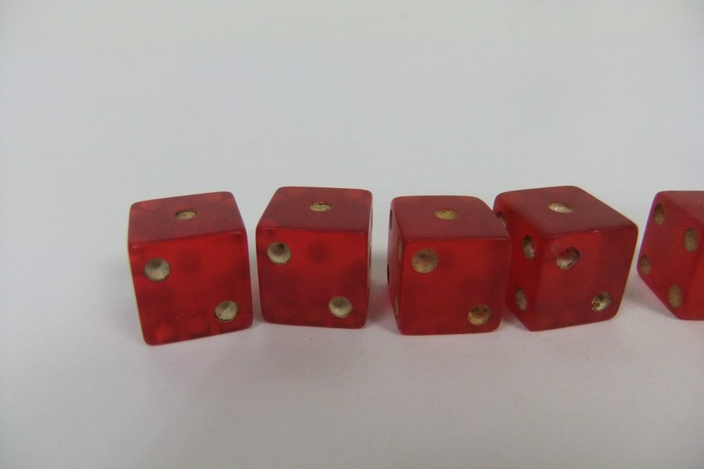 Red Translucent Bakelite Dice with Cheater Dice 1/2”