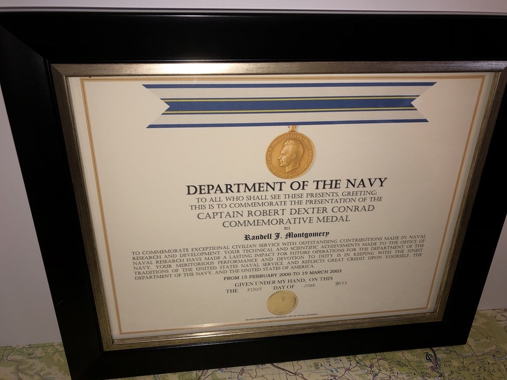 NAVY - CAPTAIN ROBERT DEXTER CONRAD COMMEMORATIVE AWARD CERTIFICATE ~ Type-1