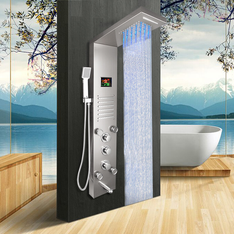 Digital Display Shower Panel Tower System Massage Body Jet Hand Shower Tap