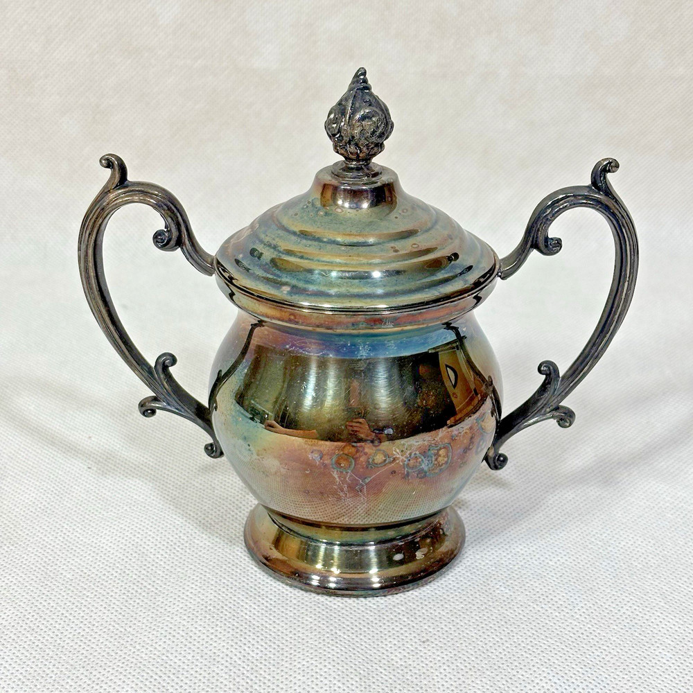 Vintage Silverplate Lot Handled Rectangular Tray Lidded Sugar Bowl Creamer Set