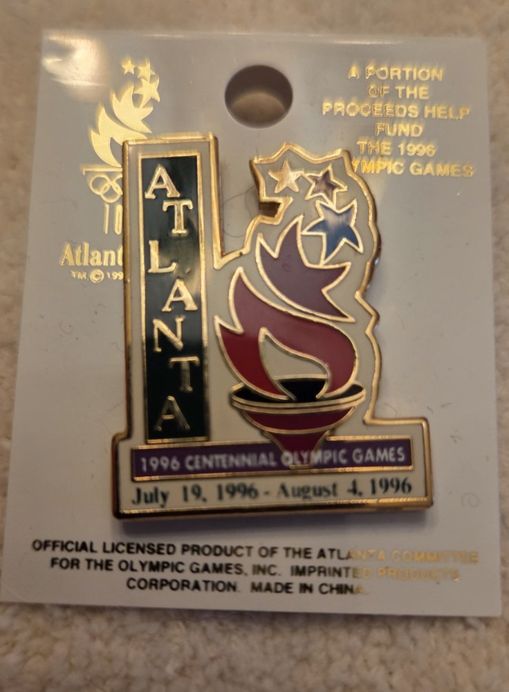 Atlantic 1996 Olympics Centennial Date Games Flame Pin, Never Worn