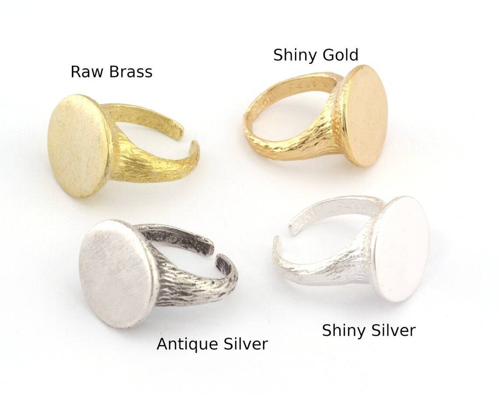 Round Tree Bark Textured Band Ring Blank Adjustable raw,shiny gold-silver 4889