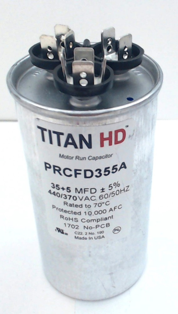 Packard Titan HD Run Capacitor, Round, 35+5 Mfd, 440-370V, PRCFD355A