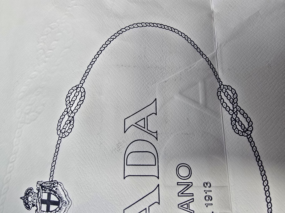 Prada White Navy Empty Paper Gift Bag Medium 10” x 14" Used Condition