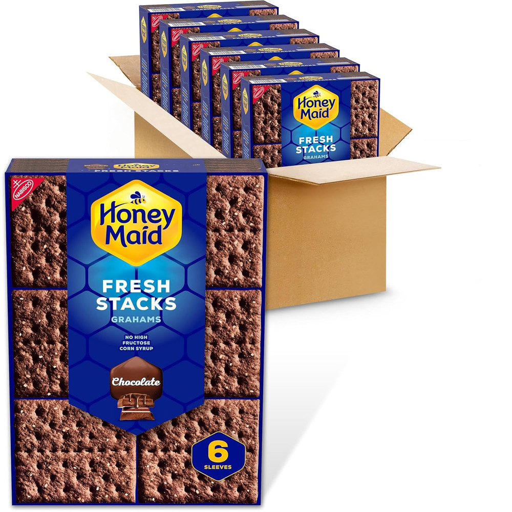 Fresh Stacks Chocolate Graham Crackers, Bulk Travel Snacks, 6 Boxes (36 Multi Sn
