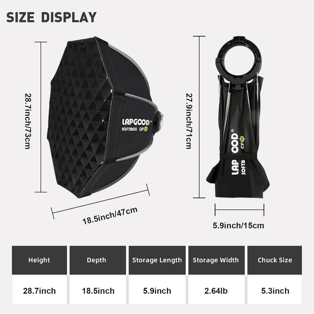 Bowens Mount Softbox 24''/60CM Handheld Quick Set-Up, S-Type Bracket Compatible