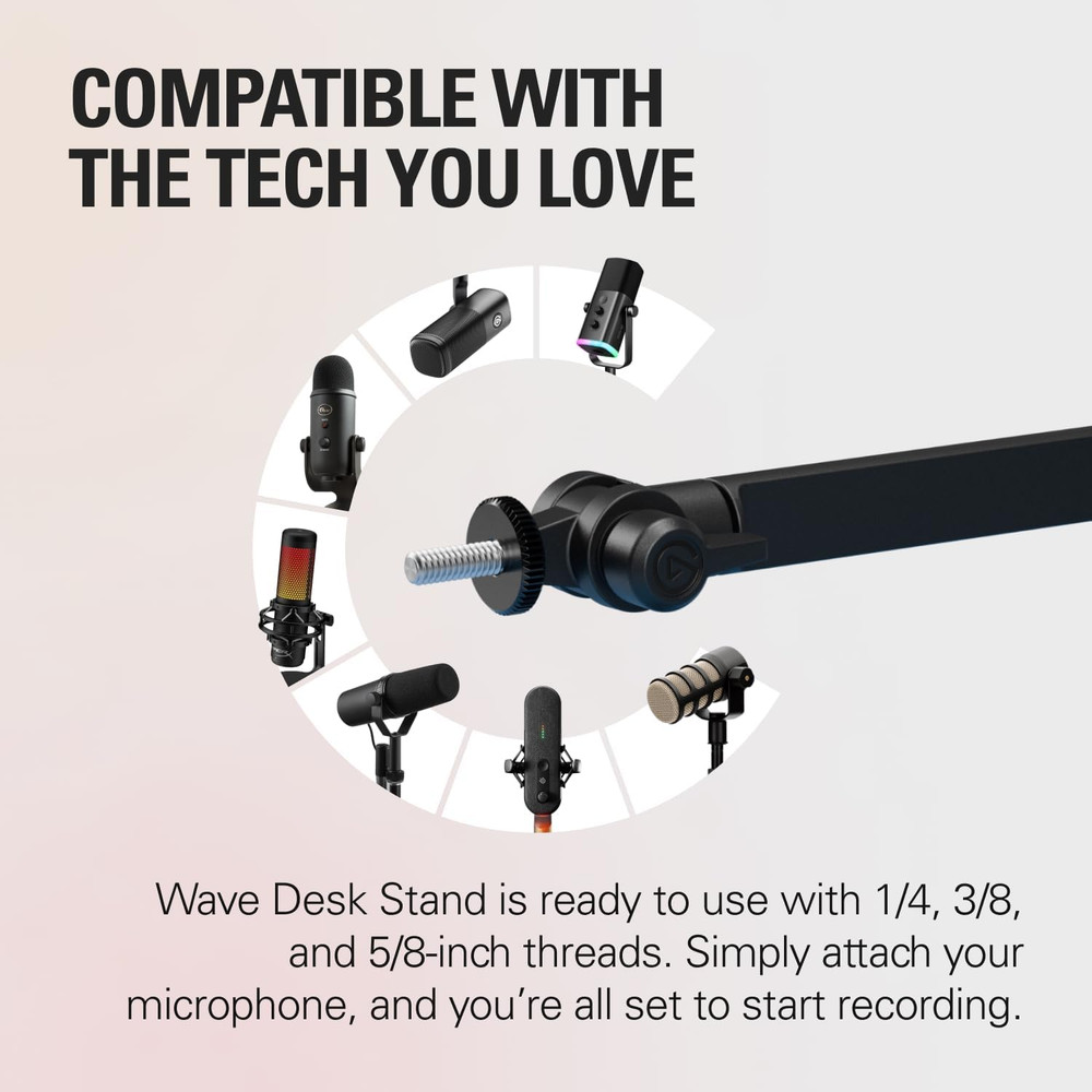 Wave Desk Stand - Adjustable Mounting Arm for Microphones, Works, Hyperx, Rode,