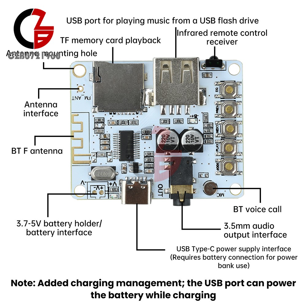 Audio Receiver Board Module Player Bluetooth 5.4 Lossless Decoder Module Type-C