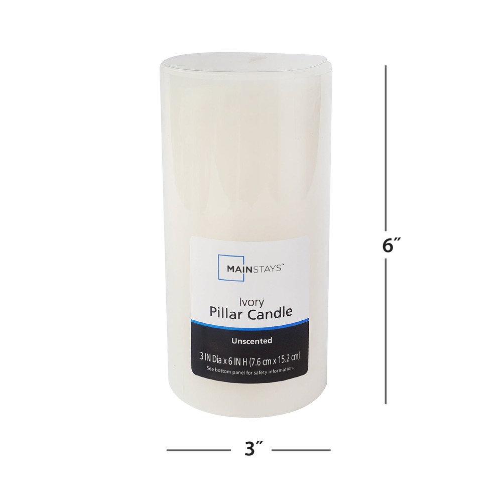 (2 pack) Single Wick 3" x 6" Pillar Candle, Unscented, Ivory