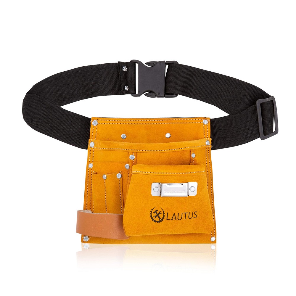 Suede Tool Bag & Adjustable Poly Web Belt | 5 Pockets | Leather Hammer Holder...