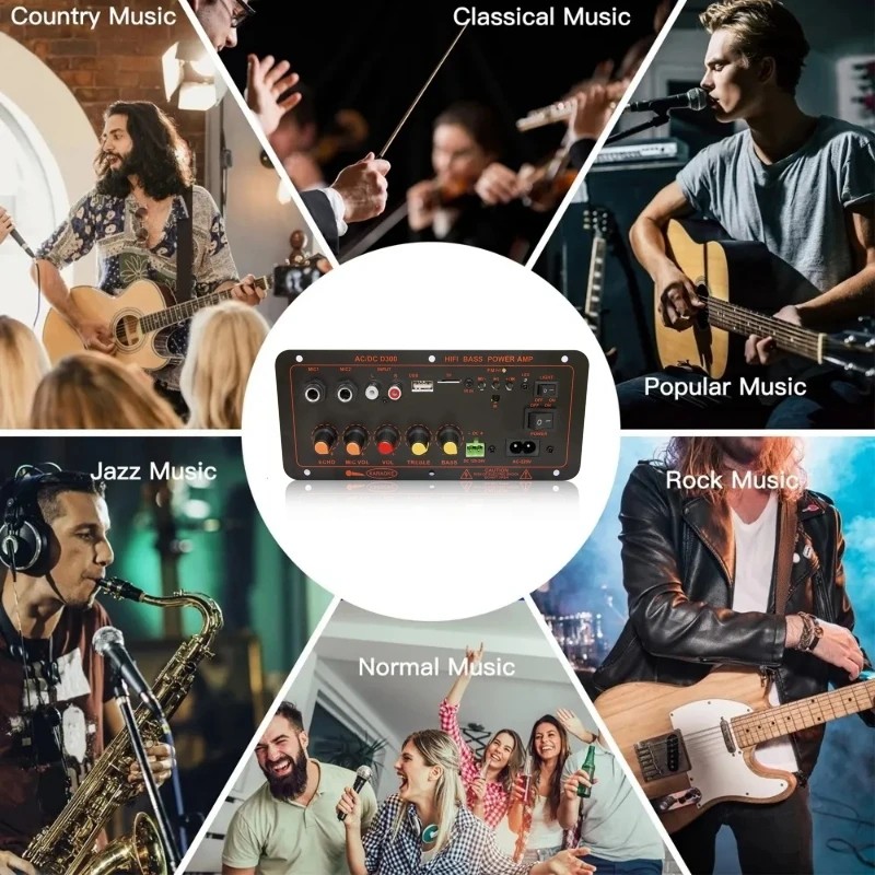 Bluetooth 5.0 600W Amplifier Board, Dual Mic Input, AUX, Remote Control