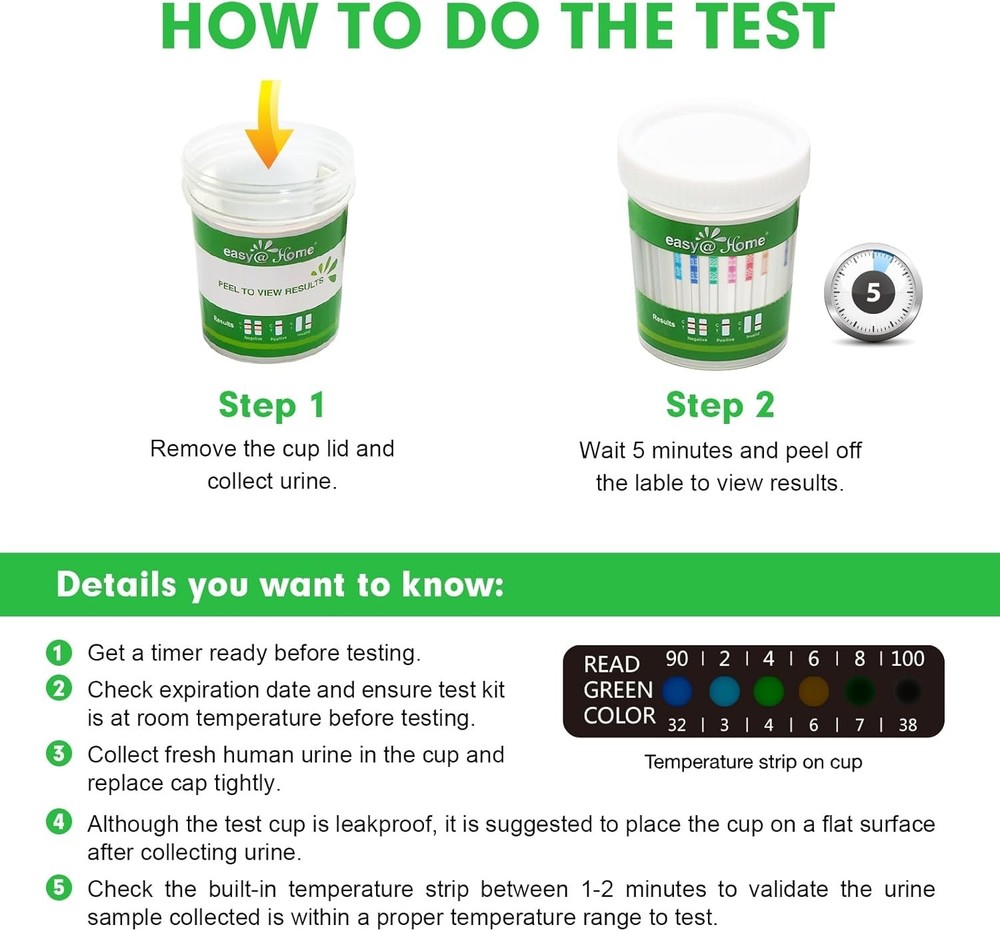 Easy@Home 12 Panel Drug Test Cup Kit with Temperature Strip-Testing OPI2000, THC